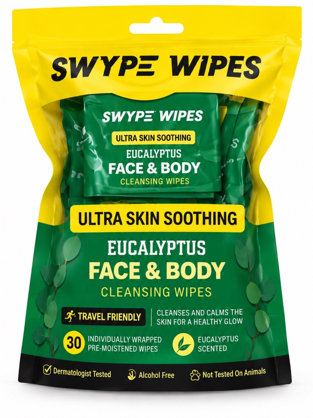 SWYPE Wipes Eucalyptus Face & Body Cleansing Wipes NEW